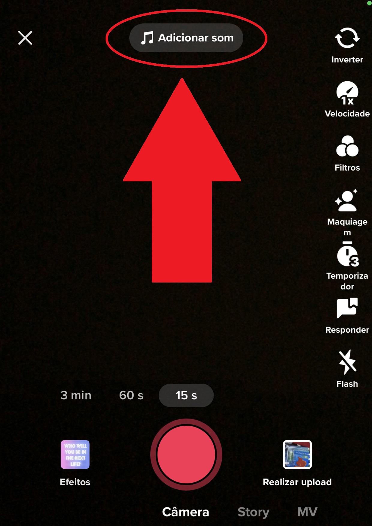 The button to add songs to your video is at the top of the screen