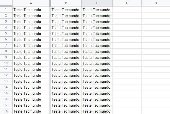 Google Planilhas: truques e dicas 10 Neste exemplo, a Coluna A ficou congelada, estando visível a todo momento