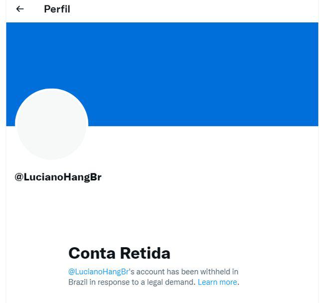 A conta de Luciano Hang no Twitter aparece como "Retida".