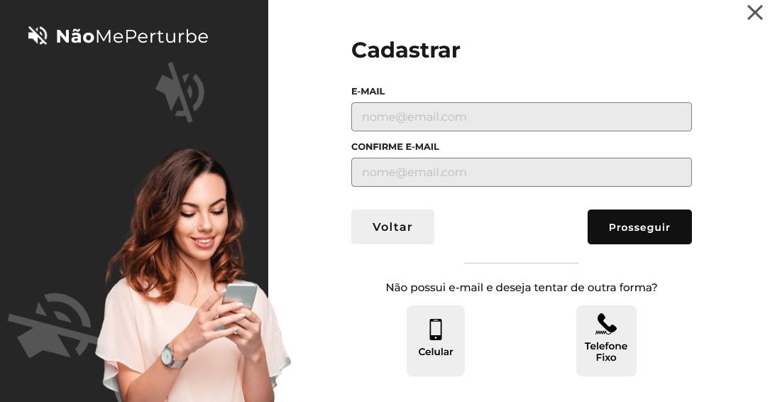 Use o seu e-mail ou coloque o seu telefone caso não tenha um