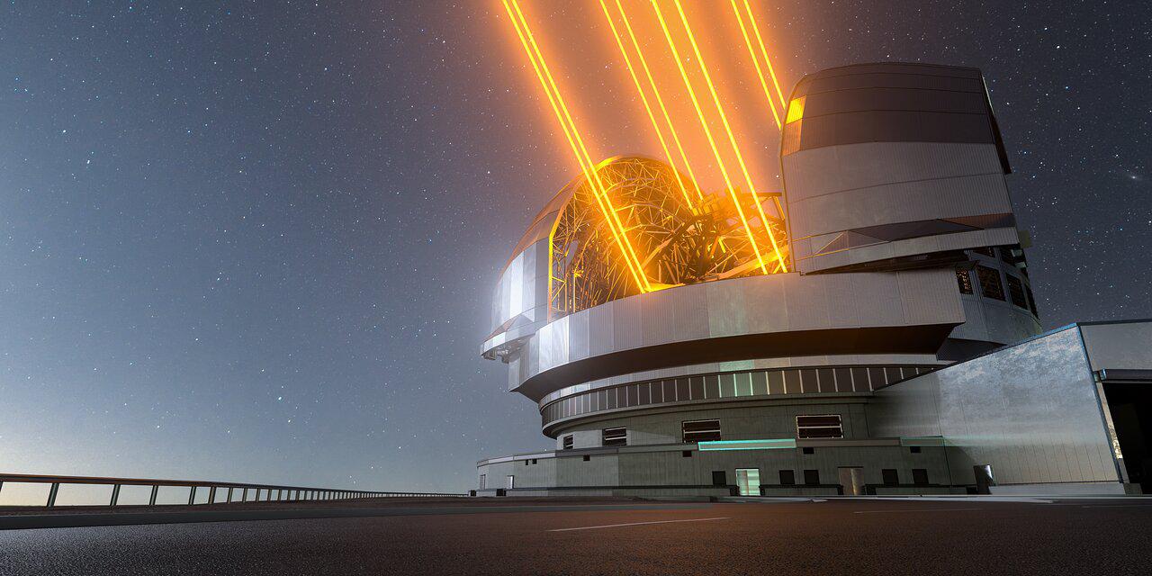 Artist's drawing of the ELT telescope under construction.