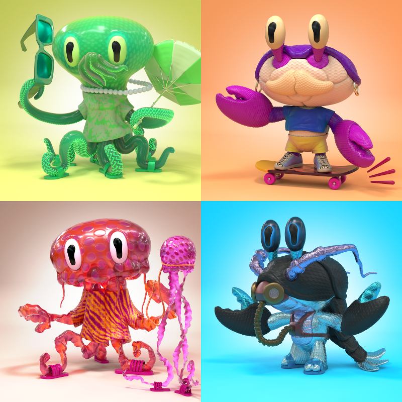 Os personagens Oky, Craby, Jelly e Loby fazem parte da primeira geração de NFTs da Havaianas.