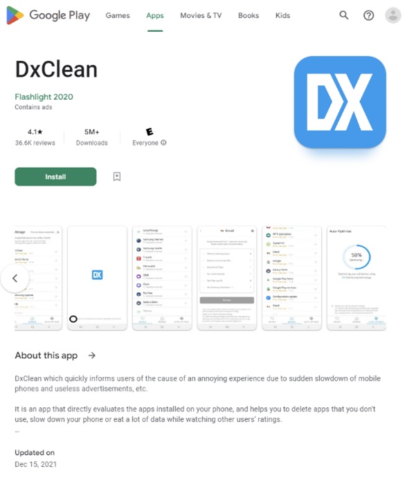 DxClean stands out among malicious apps.