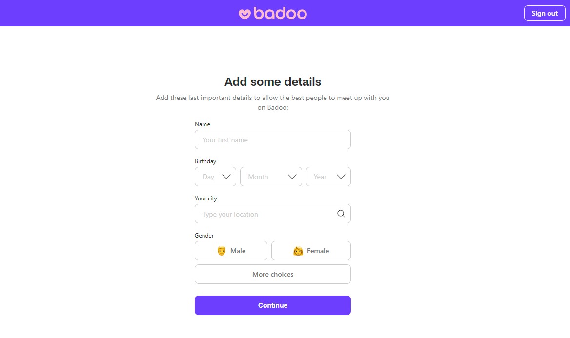 É preciso preencher os detalhes do seu perfil para prosseguir com o cadastro