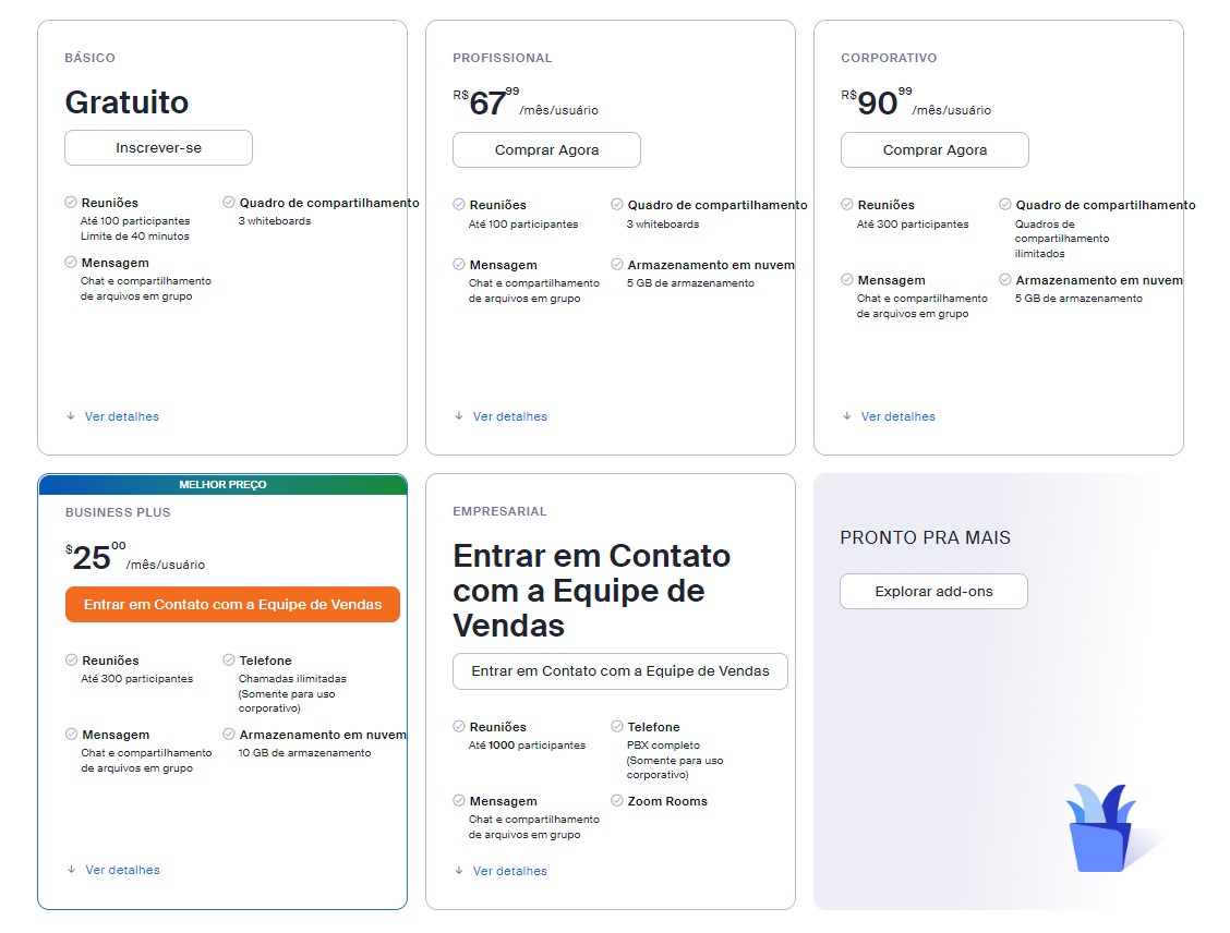 Zoom plano corporativo