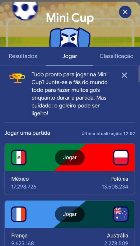 Em seguida, escolha o jogo para bater os pênaltis.