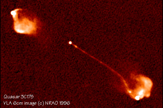 Lóbulos formados pelos jatos de um quasar.
