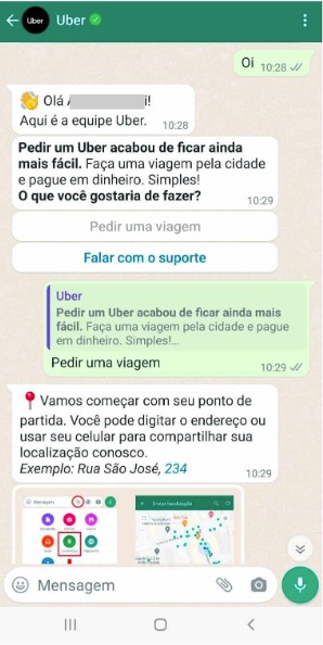 O que significa WhatsApp no Uber?