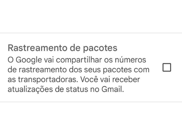 Configuração de rastreio de encomendas no app Gmail para Android