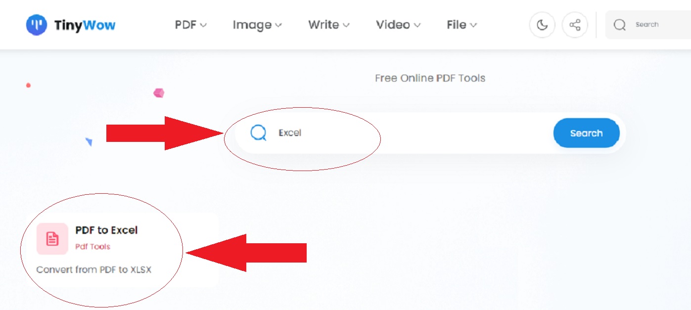 Type Excel in the search field and select "PDF