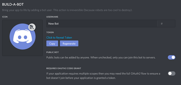 Bot creation screen.  (Source: Discord / Playback)