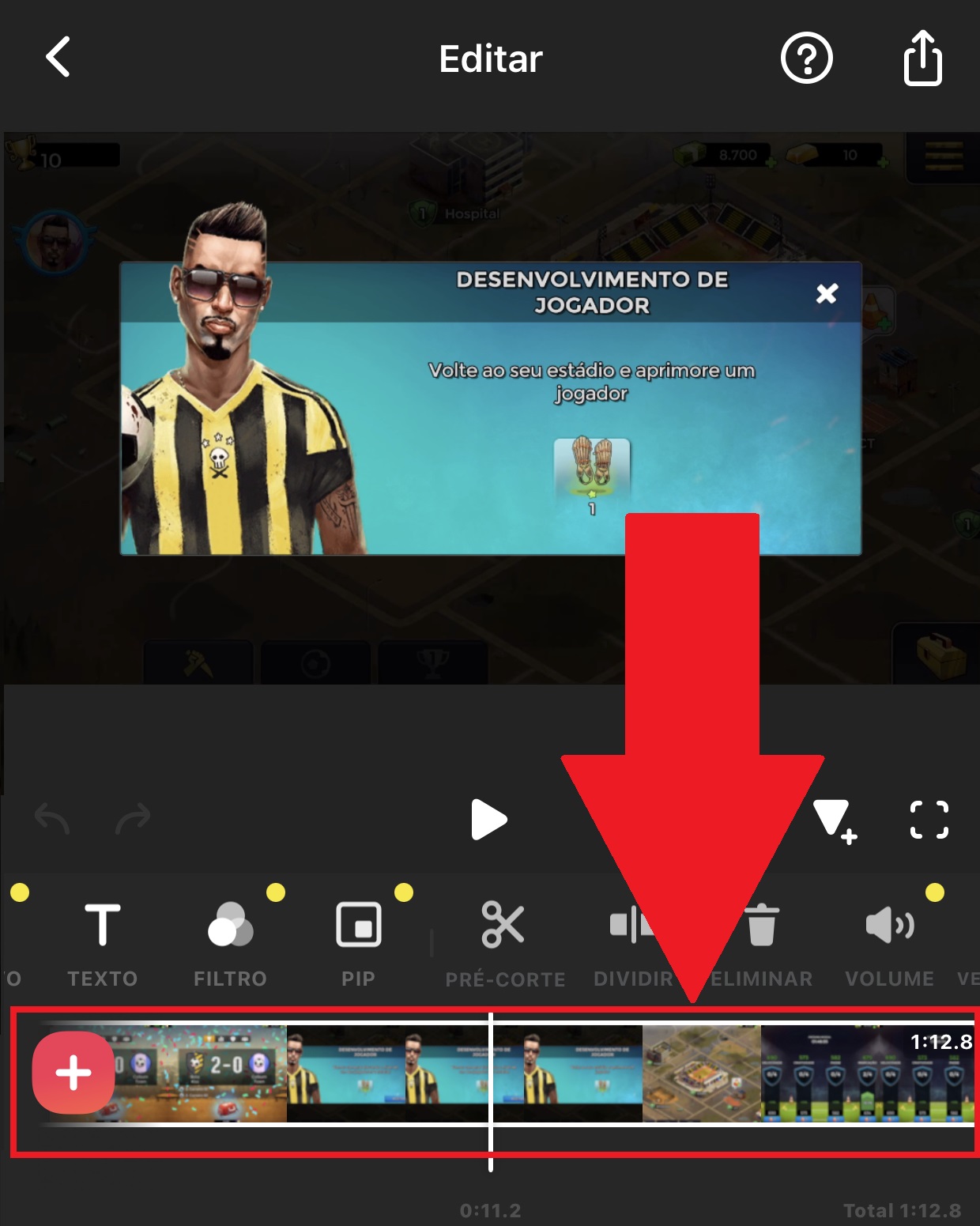 Tap the timeline to select the video you want to cut
