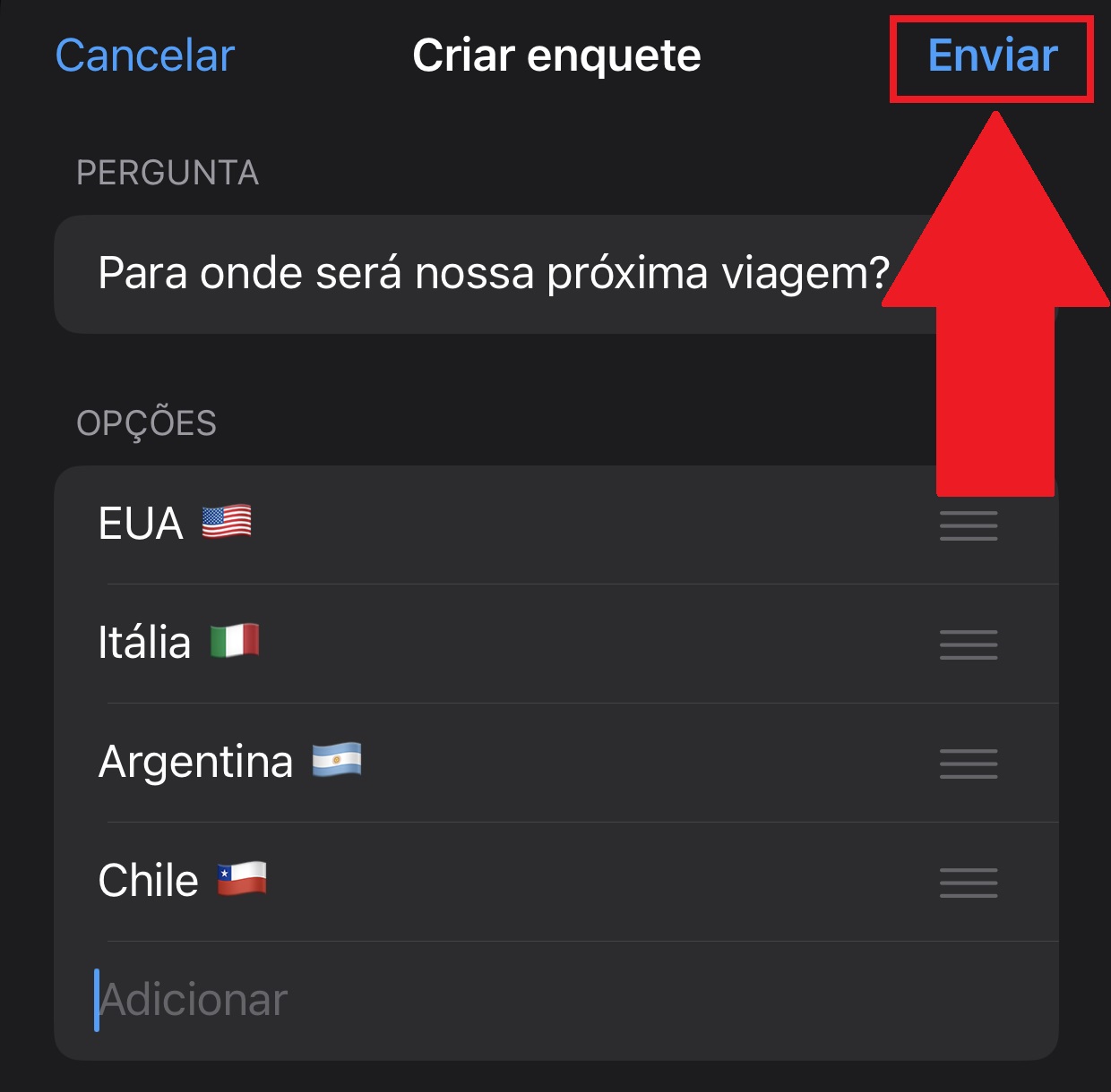 Press "Send" to send the survey to the relevant WhatsApp group or community