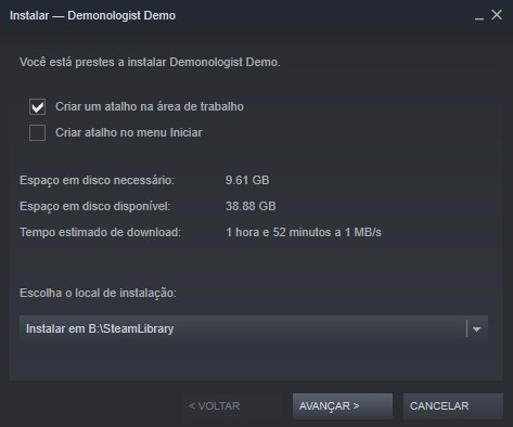 Você pode escolher onde o jogo será instalado em seu HD.