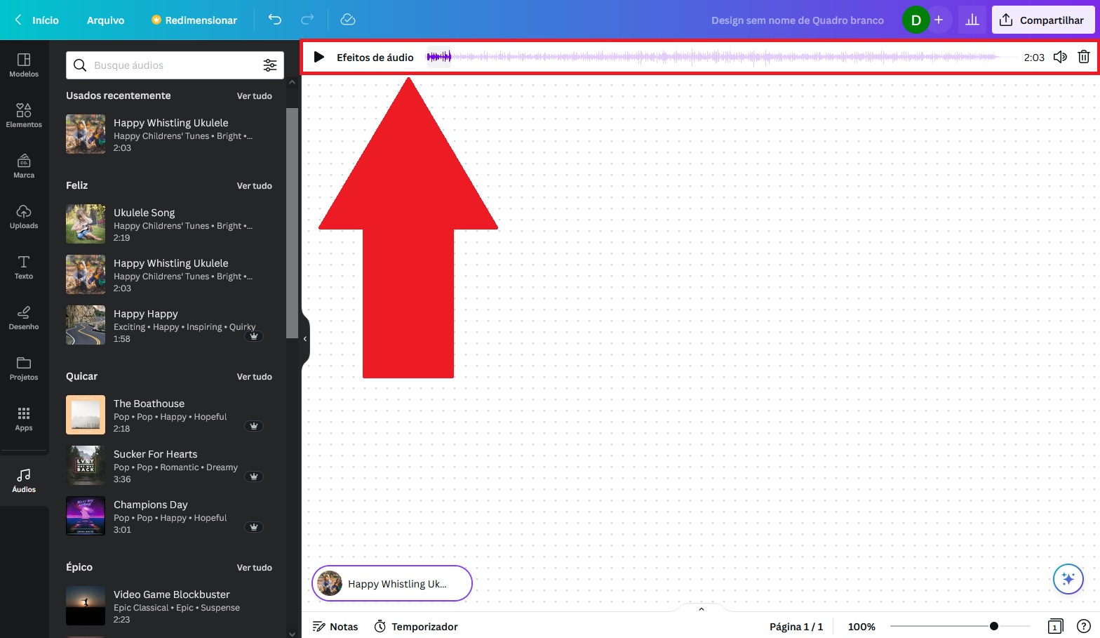 The soundbar will be positioned at the top of the screen in Canva's editing area.