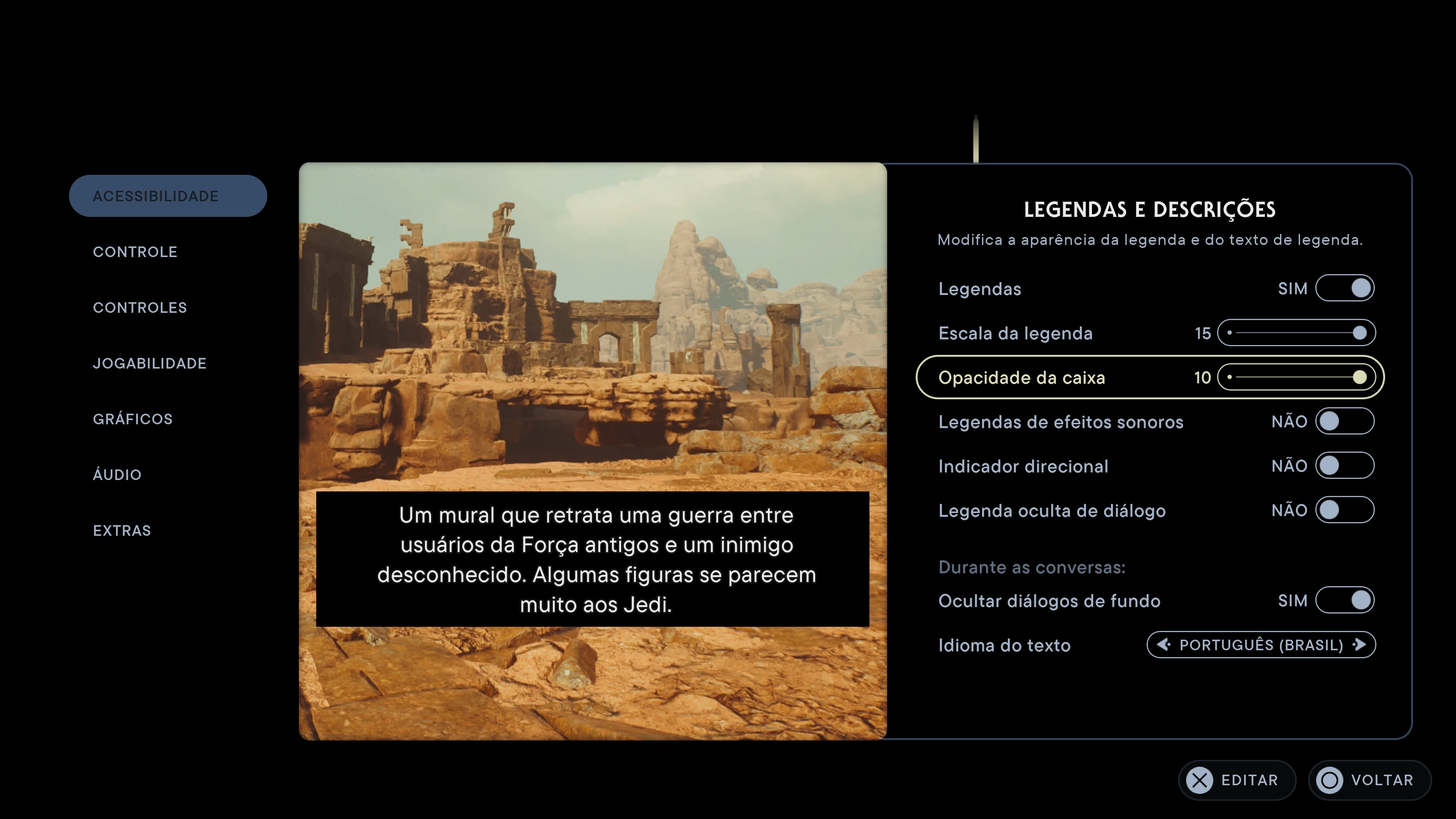 Descrição da Imagem: Menus de opções de legendas.