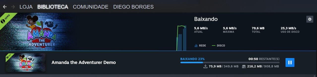 é preciso esperar até que a barra de download chegue até o final