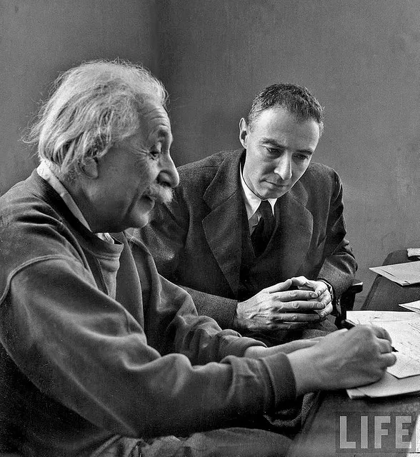 Albert Einstein and Robert Oppenheimer in 1947.