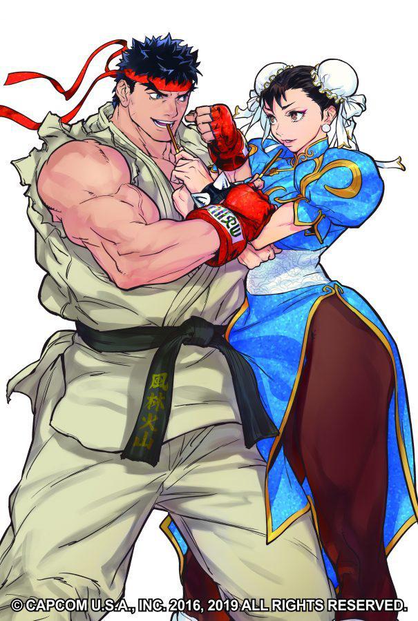 Ilustração feita pela Capcom para publicidade nas embalagens da marca de comida japonesa Pocky