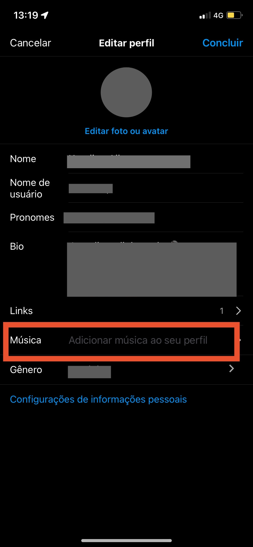 O novo recurso fica abaixo da opção de adicionar Links ao perfil.