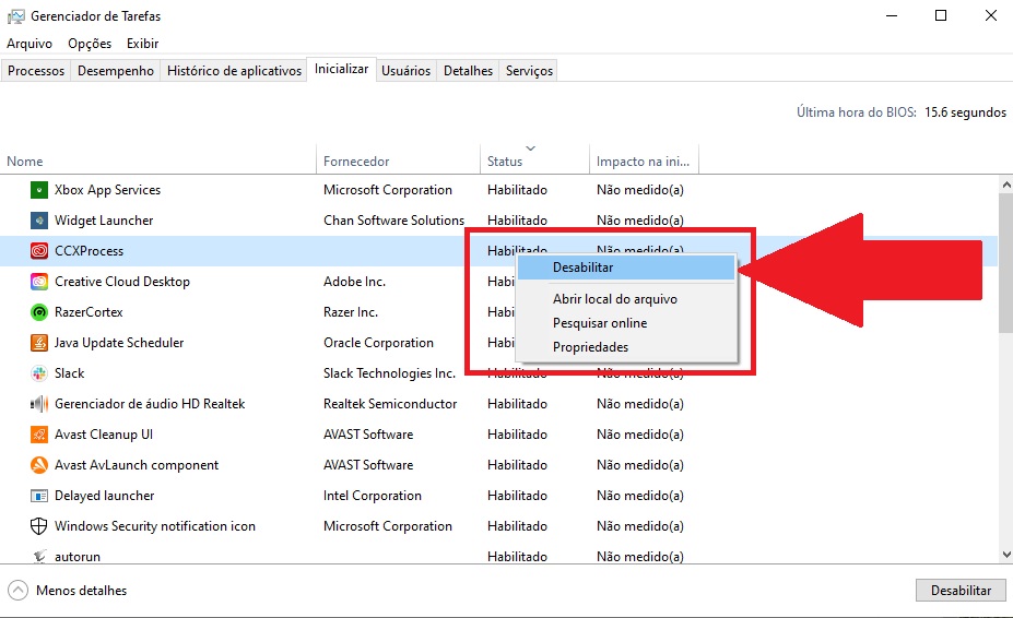 By right-clicking, you can access the option to disable an application from starting automatically.