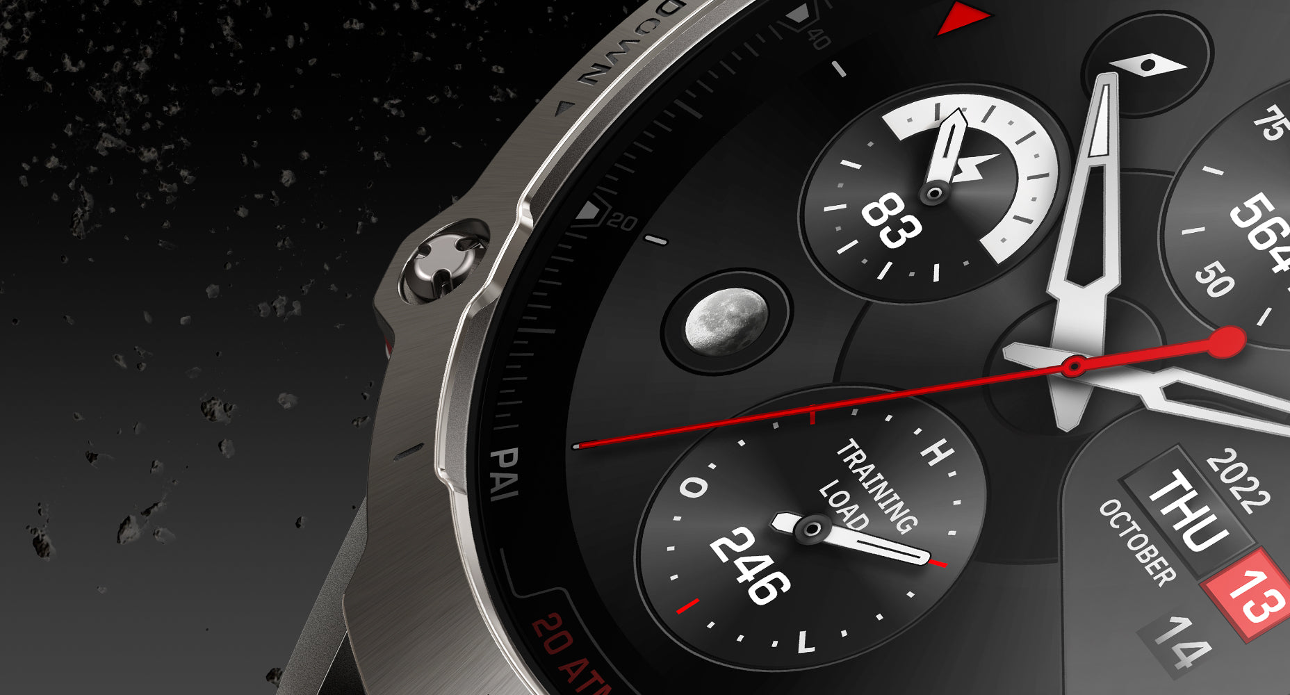 The AMOLED display is protected by sapphire crystal glass.
