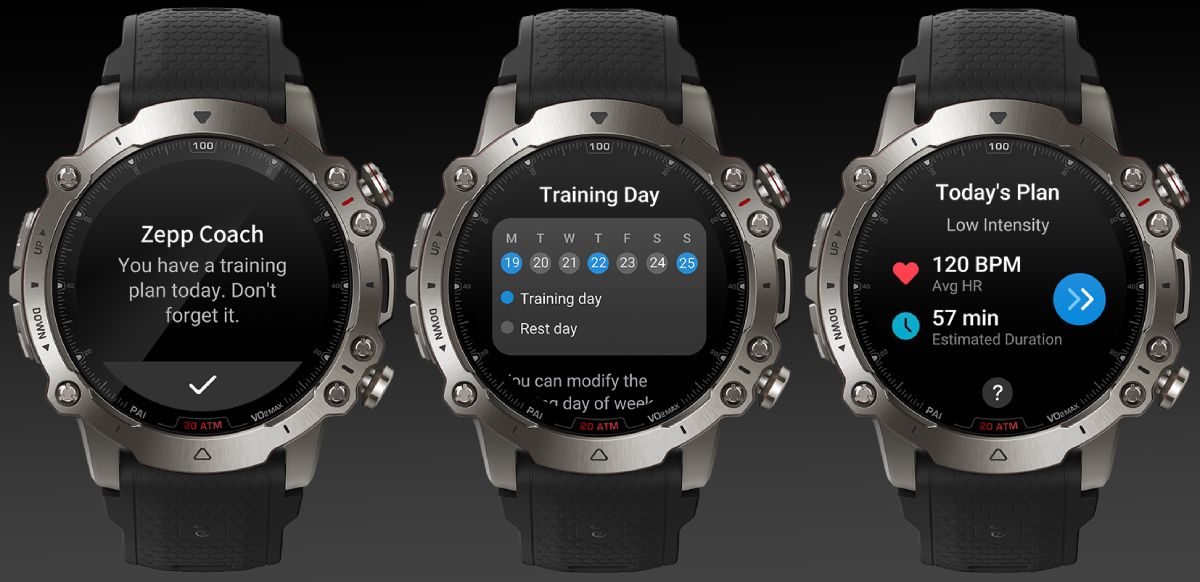Watch uses AI Zepp Coach for workouts.