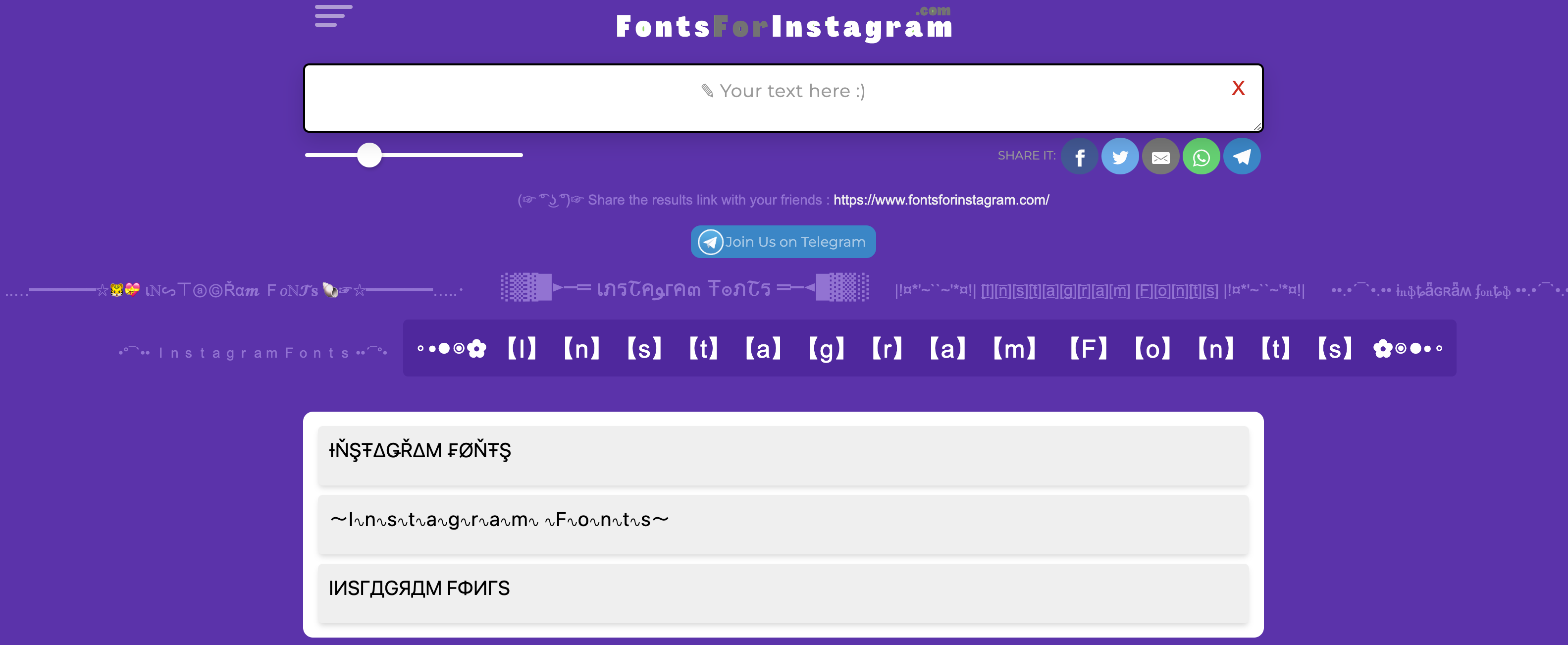 O site FontsforInstagram permite que o usuário escolha seu estilo preferido de letras para personalizar seu perfil.