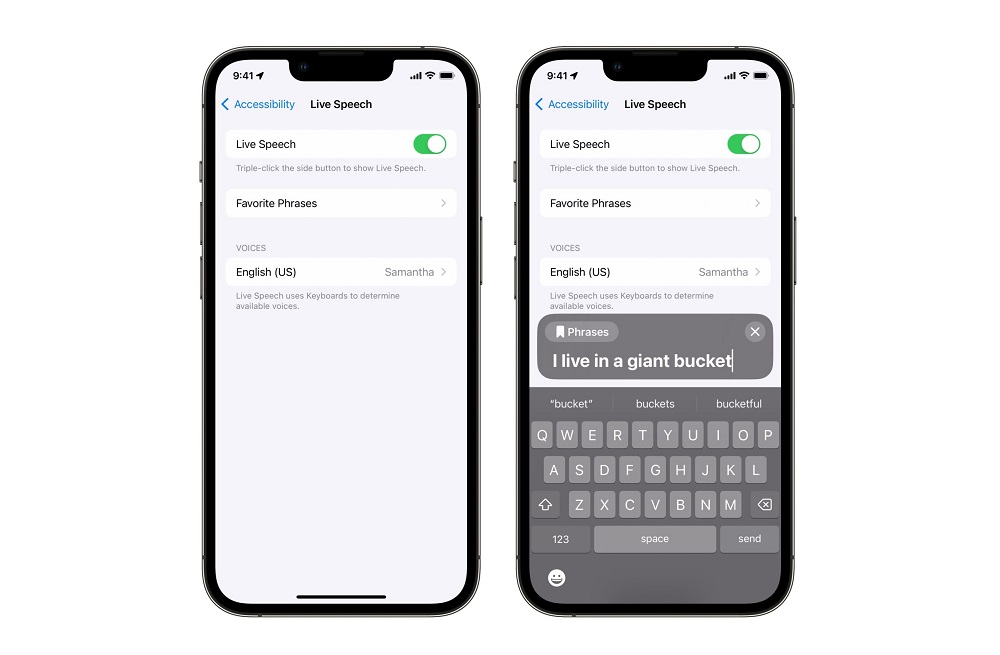 Live Speech converts text to speech. 