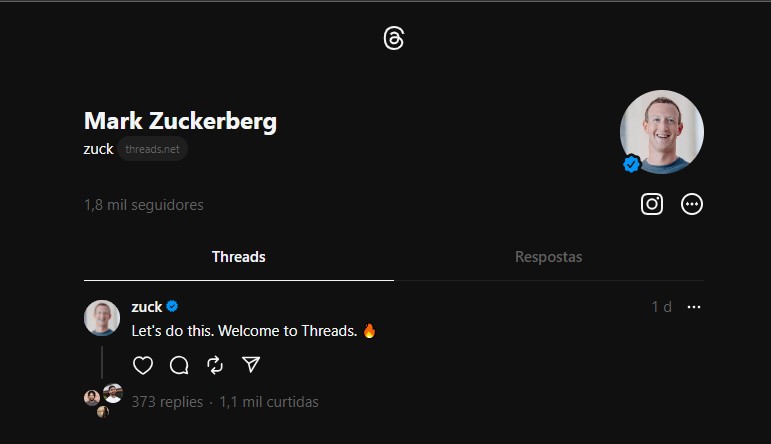 Mark Zuckerberg, CEO da Meta, inaugurou o Threads nesta quarta-feira (5).