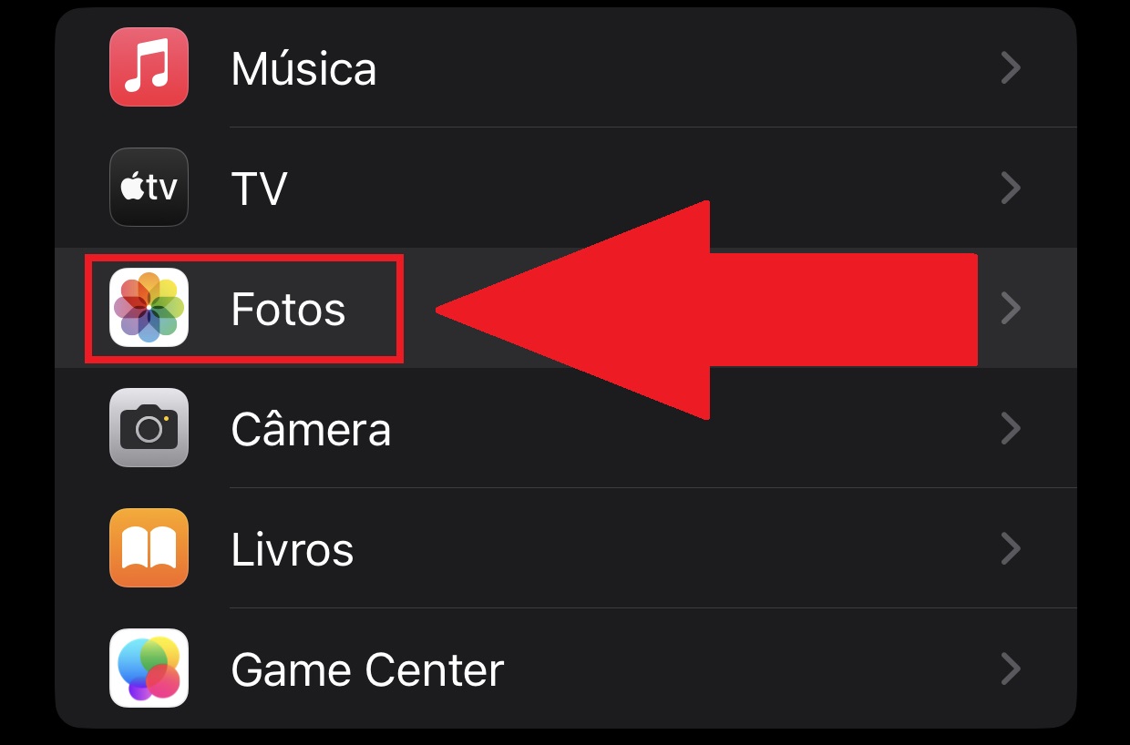 Scroll down to find "Photos"