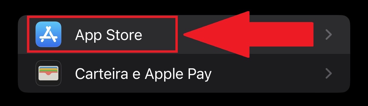 É preciso descer para encontrar a opção "App Store"