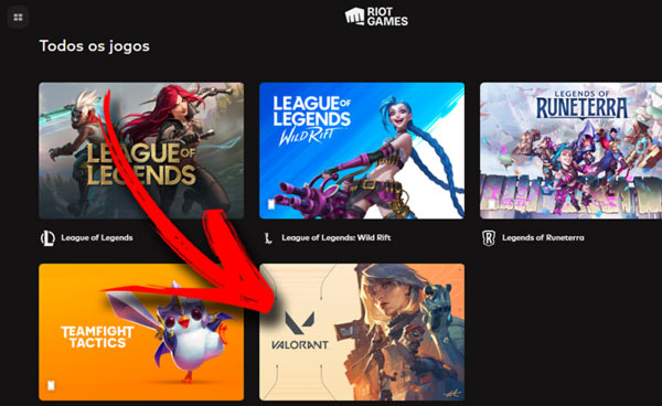 Com o cliente da Riot Games já instalado, selecione Valorant na lista de jogos