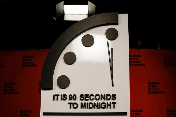 The hands are approaching 0 o'clock as the threat of nuclear war looms.