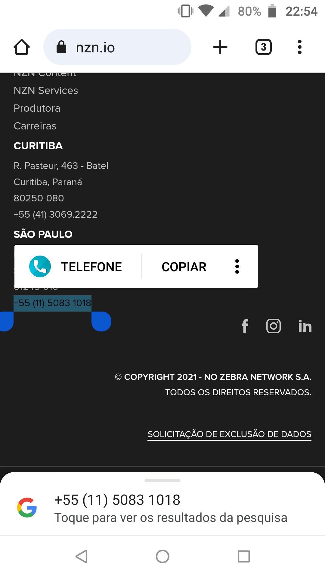 Ao selecionar um trecho de texto no Android, o sistema sugere algumas opções de onde utilizá-lo. (Fonte: TecMundo/Reprodução)