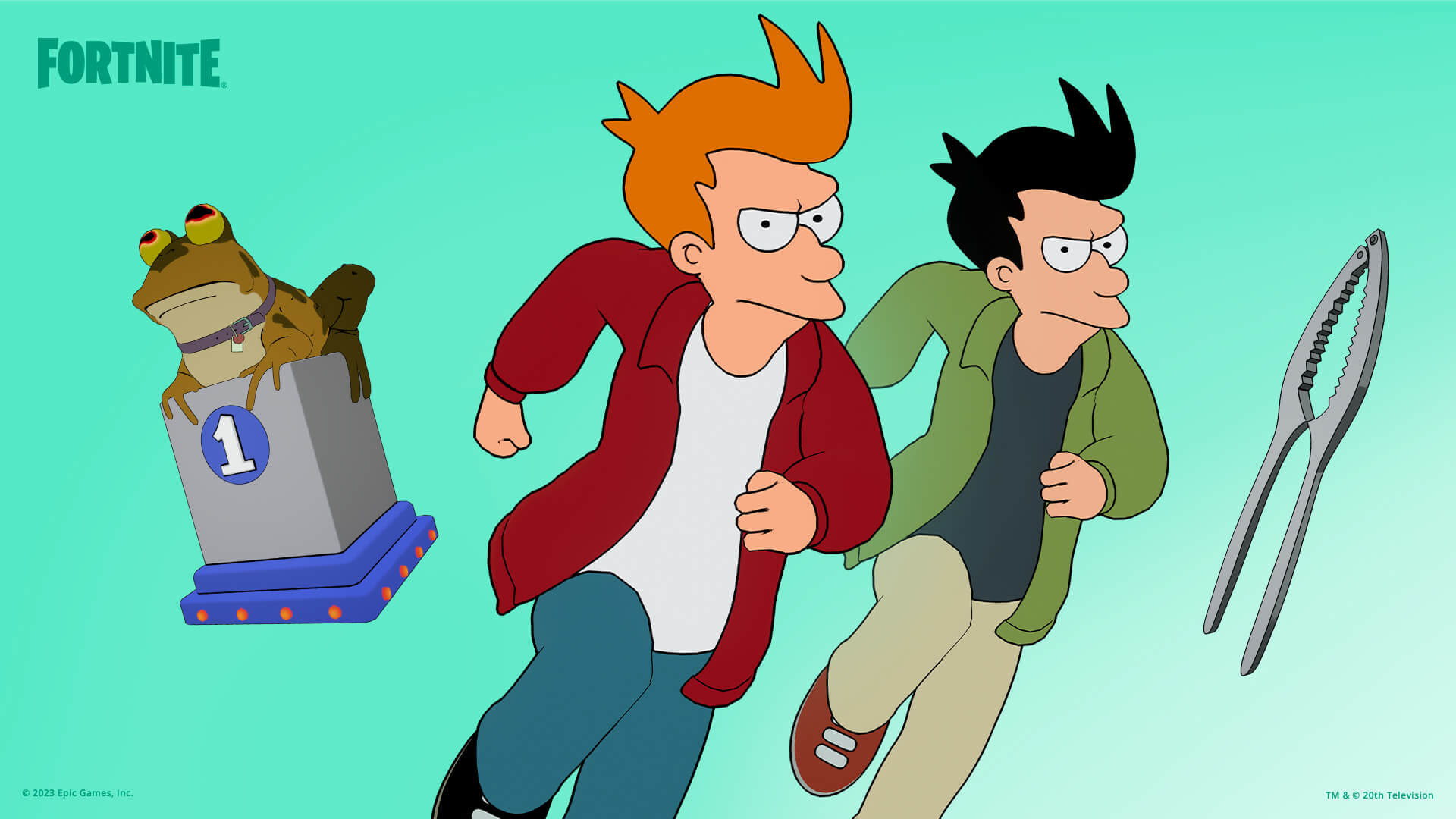 Traje do Philip J. Fry e acessórios no Fornite.