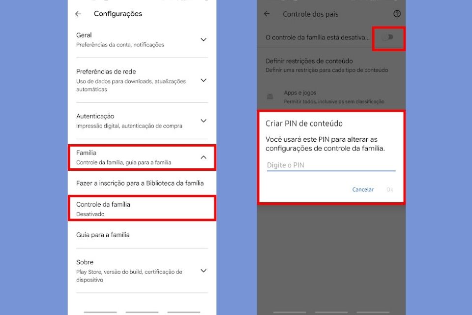 O controle parental deve ser ajustado novamente caso troque de celular.