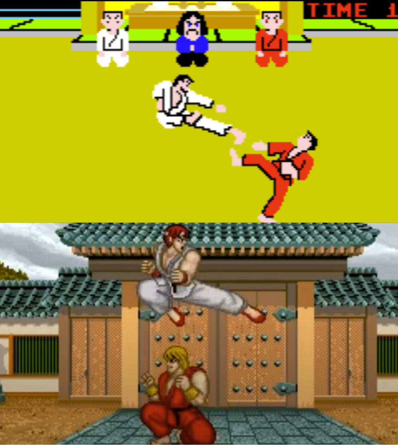 Karate Champ acima e Street Fighter 1 abaixo