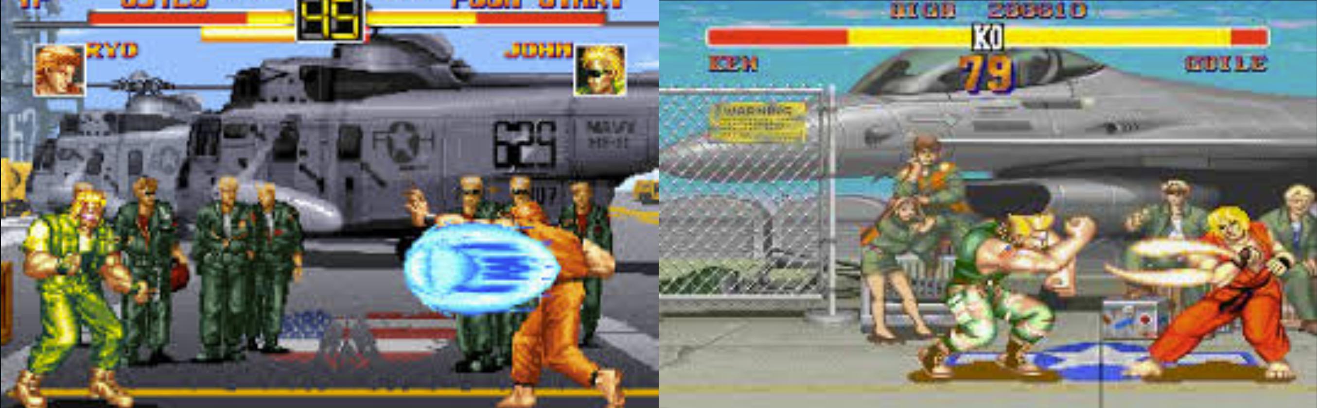 Art of Fighting à esquerda e Street Fighter 2 à direita