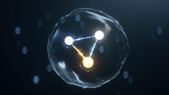 Illustration of a proton composed of quarks and gluons.  Much of our mass is in the form of energy that keeps our atoms stable.