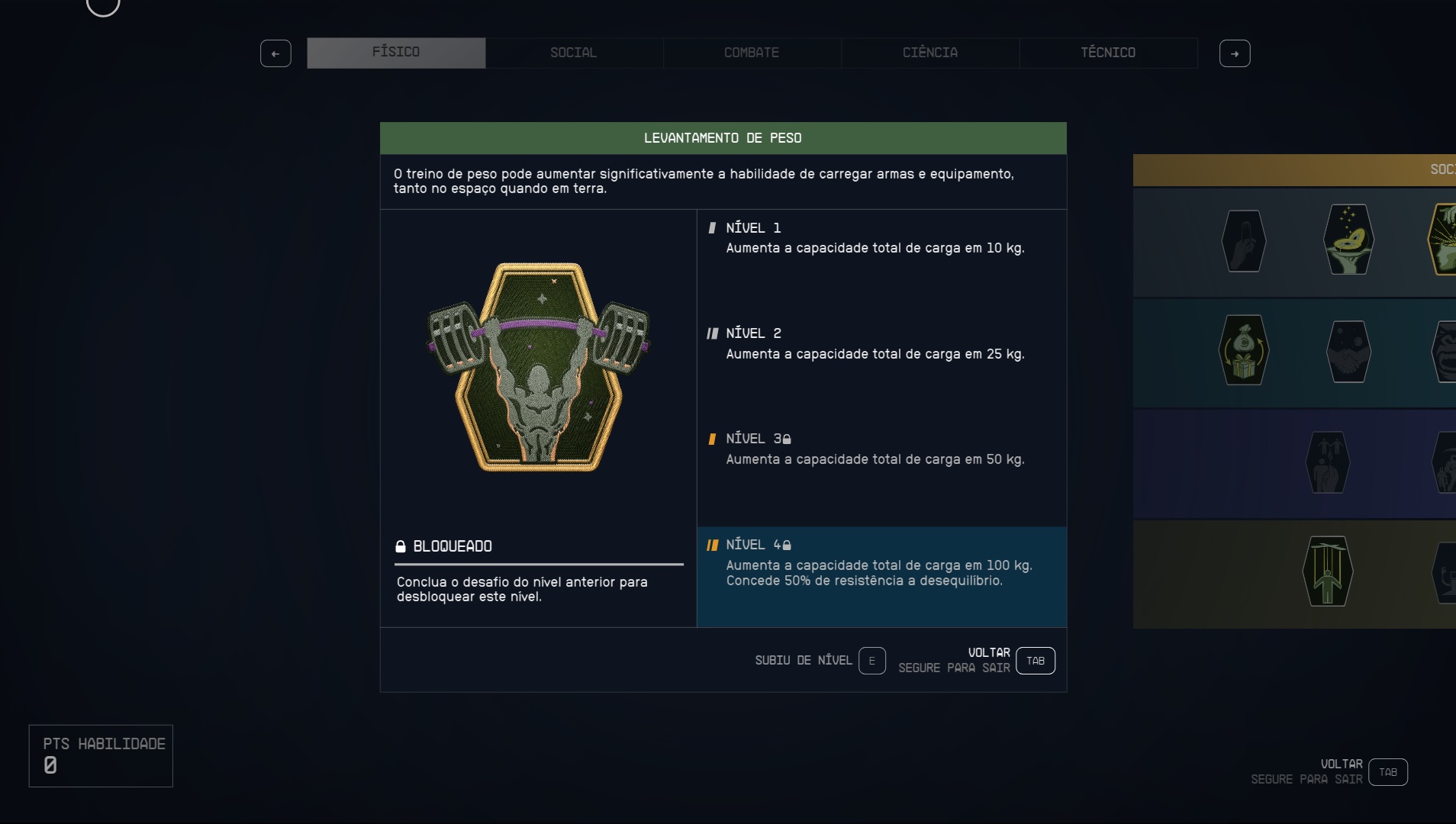 A habilidade de "Levantamento de Peso" é só uma das opções de como lidar com sobrecarga