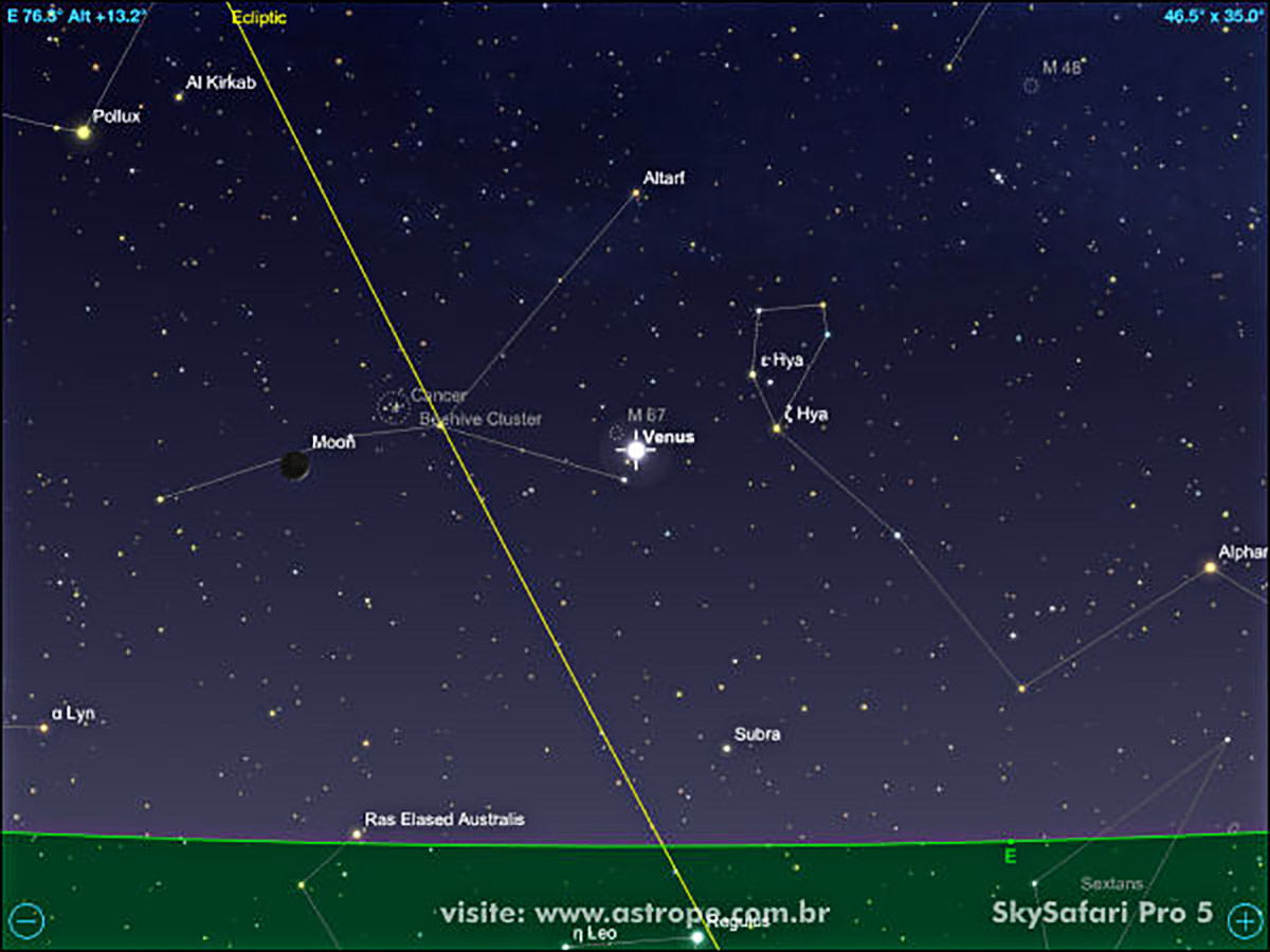 Vênus em conjunção com a Lua Minguante em 11 de setembro de 2023.