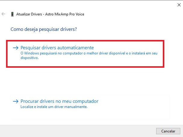 Pesquisando drivers automaticamente, o Windows encontrará a melhor solução para resolver o seu problema de incompatibilidade