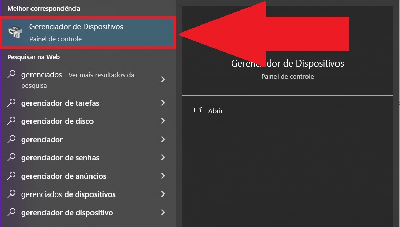 Click on the first result to open Device Manager