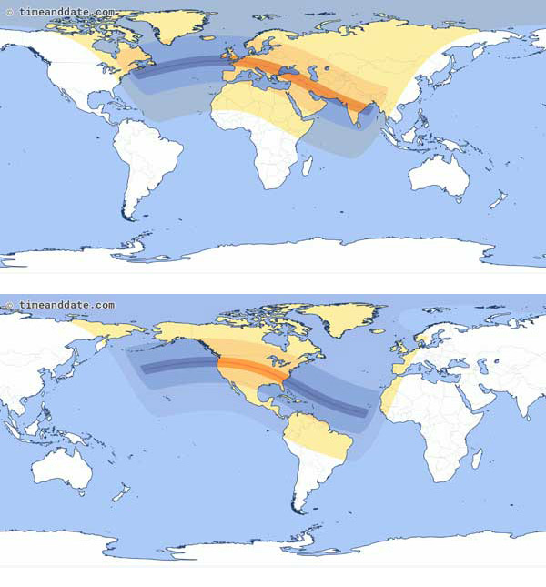 There are many similarities between the eclipses of 1999 (above) and 2017 (below), separated by the Saros cycle;  For example, they have an almost identical background.