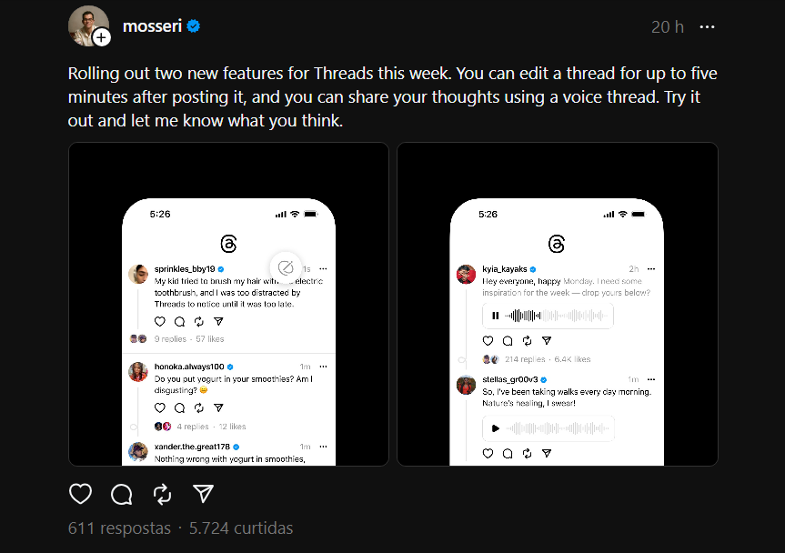 Adam Mosseri confirmed the news in a post on Threads