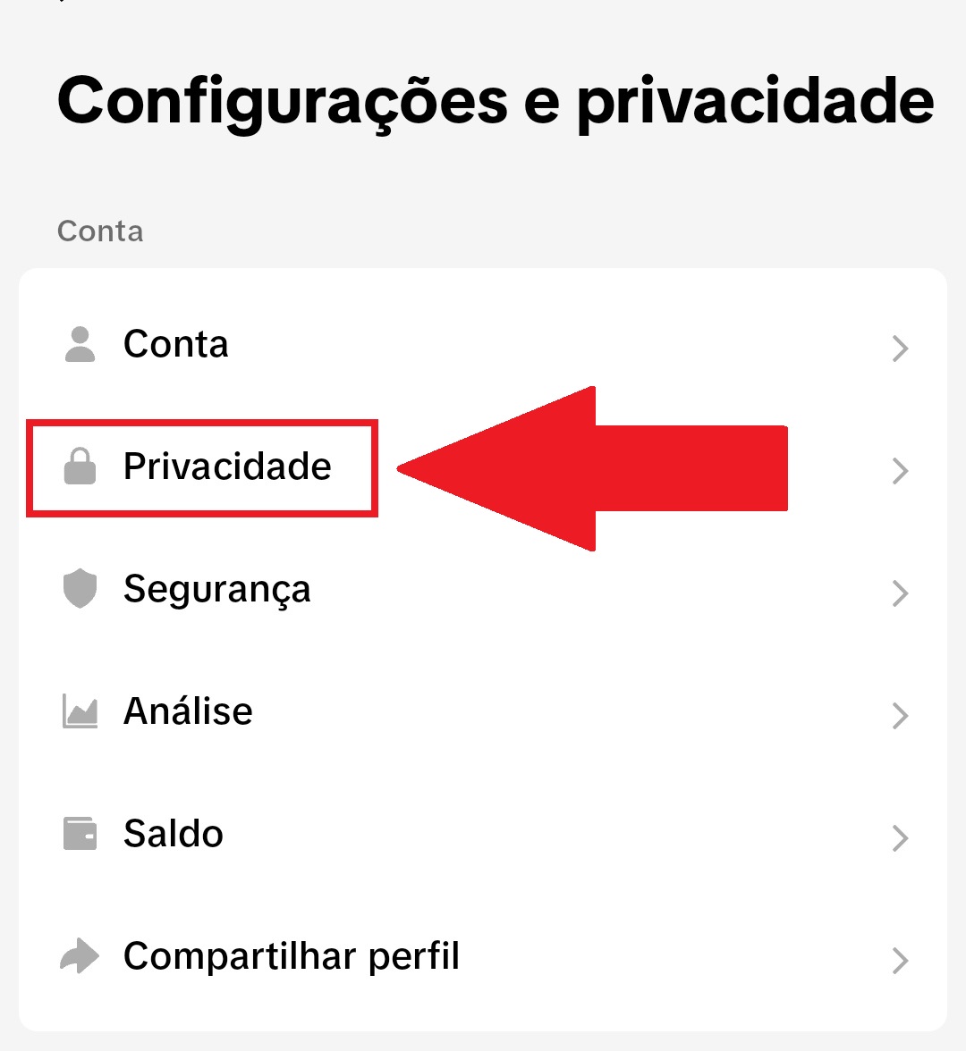 Procure pela opção "Privacidade" na lista