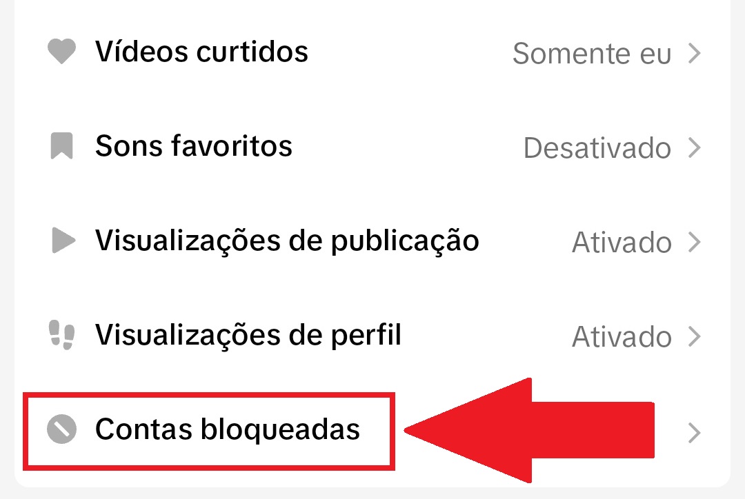 A opção "Contas bloqueadas" é a última da extensa lista