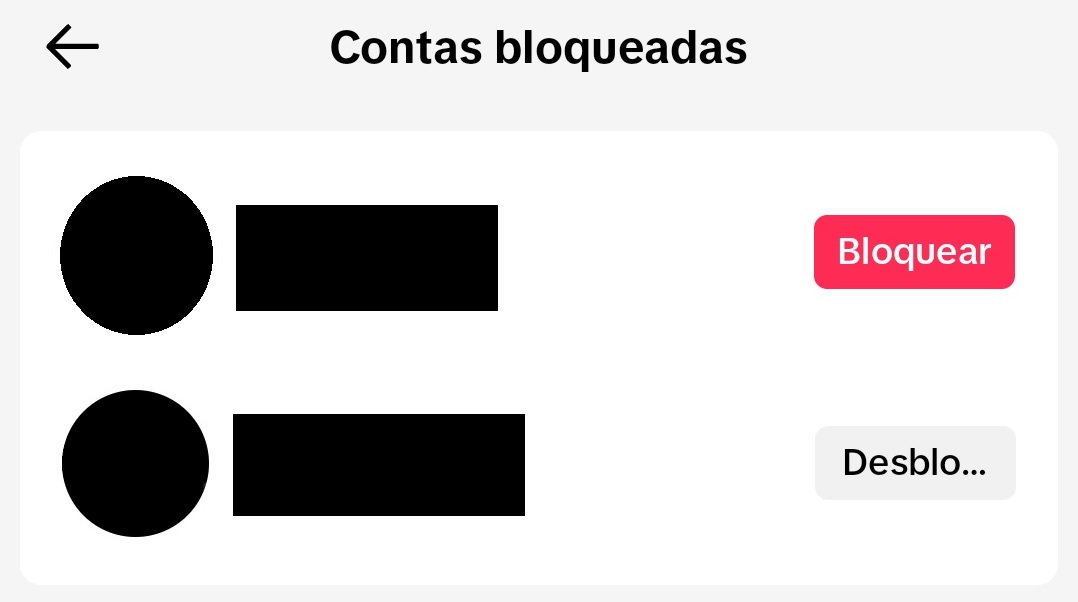 Ao desbloquear uma conta, perceba que o botão automaticamente muda para a opção "Bloquear" caso queria refazer a ação de bloquei