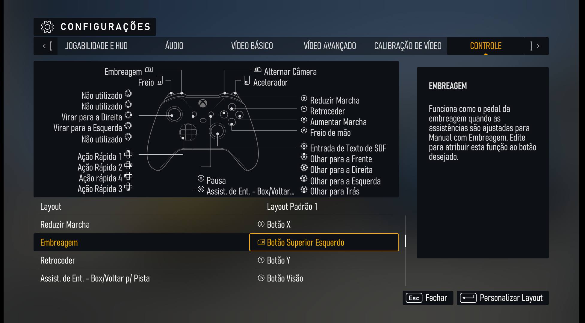 Descrição da Imagem: Menu de remapeamento de controles